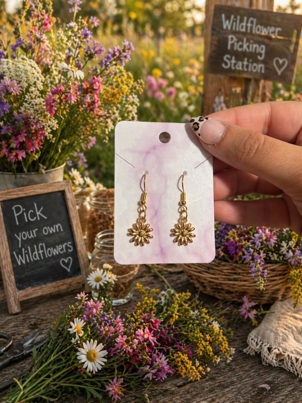 Gold Daisy Drop Earrings